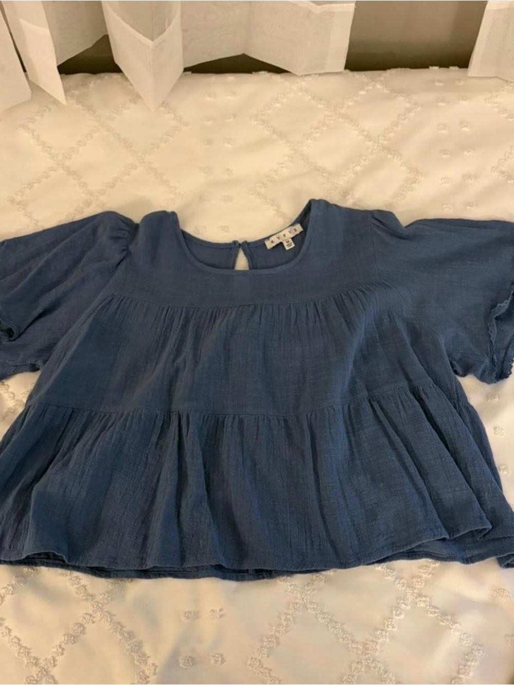 Women’s Short Sleeve Tiered Peasant Top - Blue